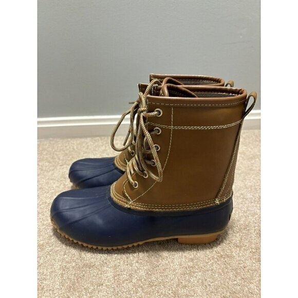Khombu Letty Brown Blue Leather Rubber Lace Duck Boots Womens Size 8M EUC - Picture 4 of 8